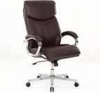 COLAMY High Back Executive Office Chair, PU Leather Computer Desk Chair with Extra Thick Padded Seat Cushion, Quiet Rubber Rolling Casters and Adjustable Tilt Tension for Home Workspace,Brown