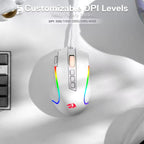 Redragon M612 Predator RGB Gaming Mouse 8000 DPI Wired Optical with 11 Programmable Buttons, White