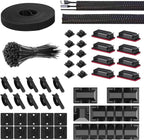 146-Piece Cable Organizer Set | Cord Management Kit with Adhesive Clips and Cable Sleeves