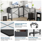 L-Shaped Corner Computer Desk with Storage Pocket | Wooden Home Office / Gaming