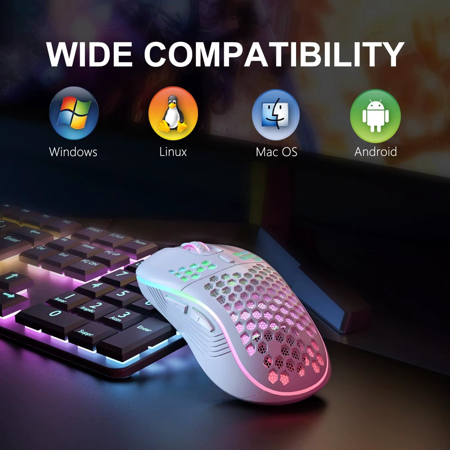 Wireless RGB Mouse with Honeycomb Design — Type-C Rechargeable