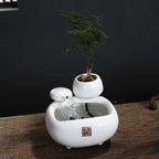 Ceramic Flowing Water Fountain with Mist – Desktop Zen Humidifier Ornament