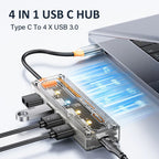 Type C HUB 4 in 1 USB C to USB 3.0 Transparent Punk Docking Station Splitter Adapter For MacBook Laptop iPhone Samsung