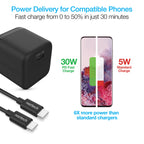 Naztech 30W PD Wall Charger + USB-C to USB-C Cable 6ft for Traveling
