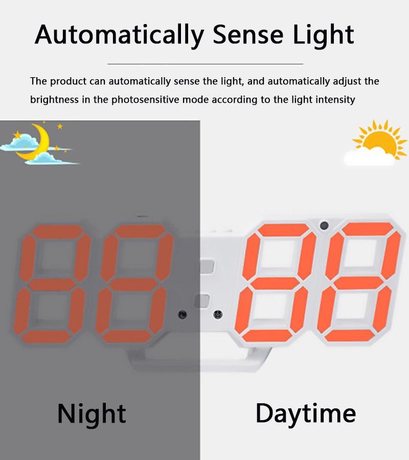 3D LED Digital Wall Clock with Nightlight Display