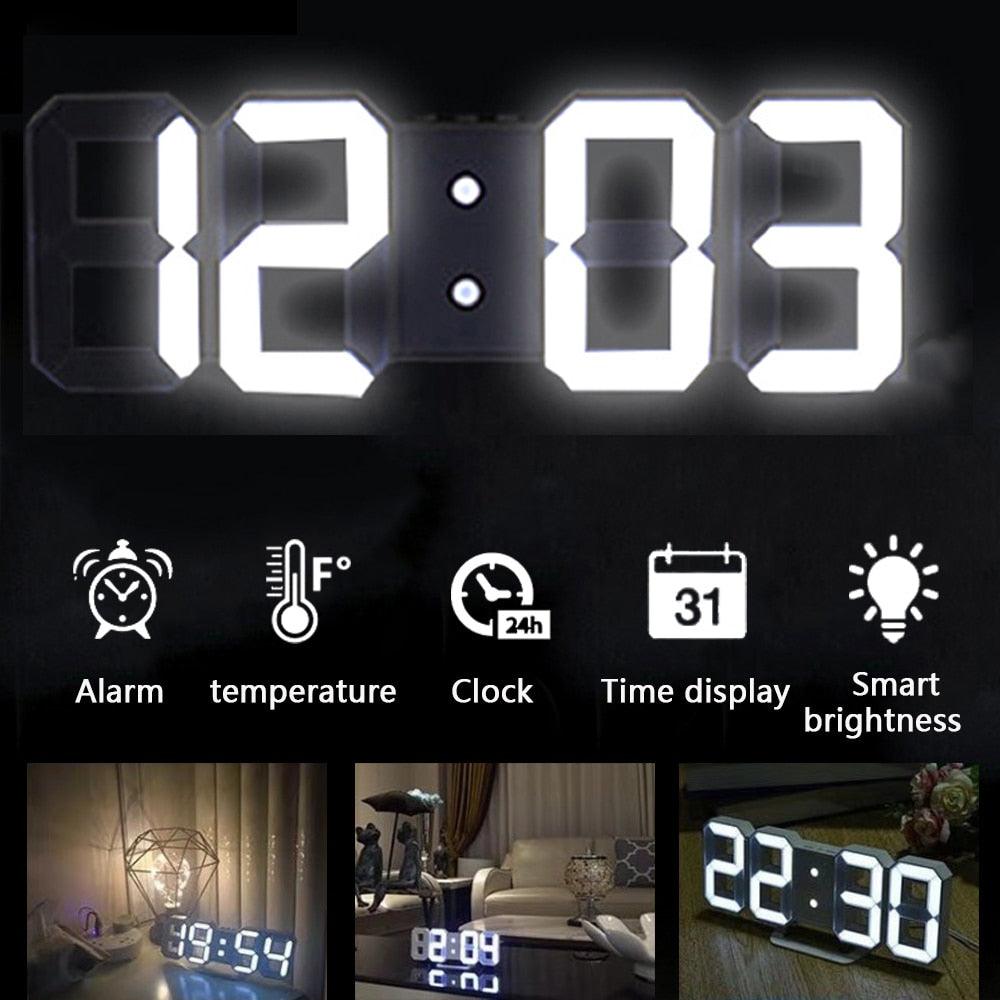 3D LED Digital Wall Clock with Nightlight Display