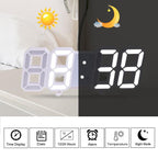 3D LED Digital Wall Clock with Nightlight Display