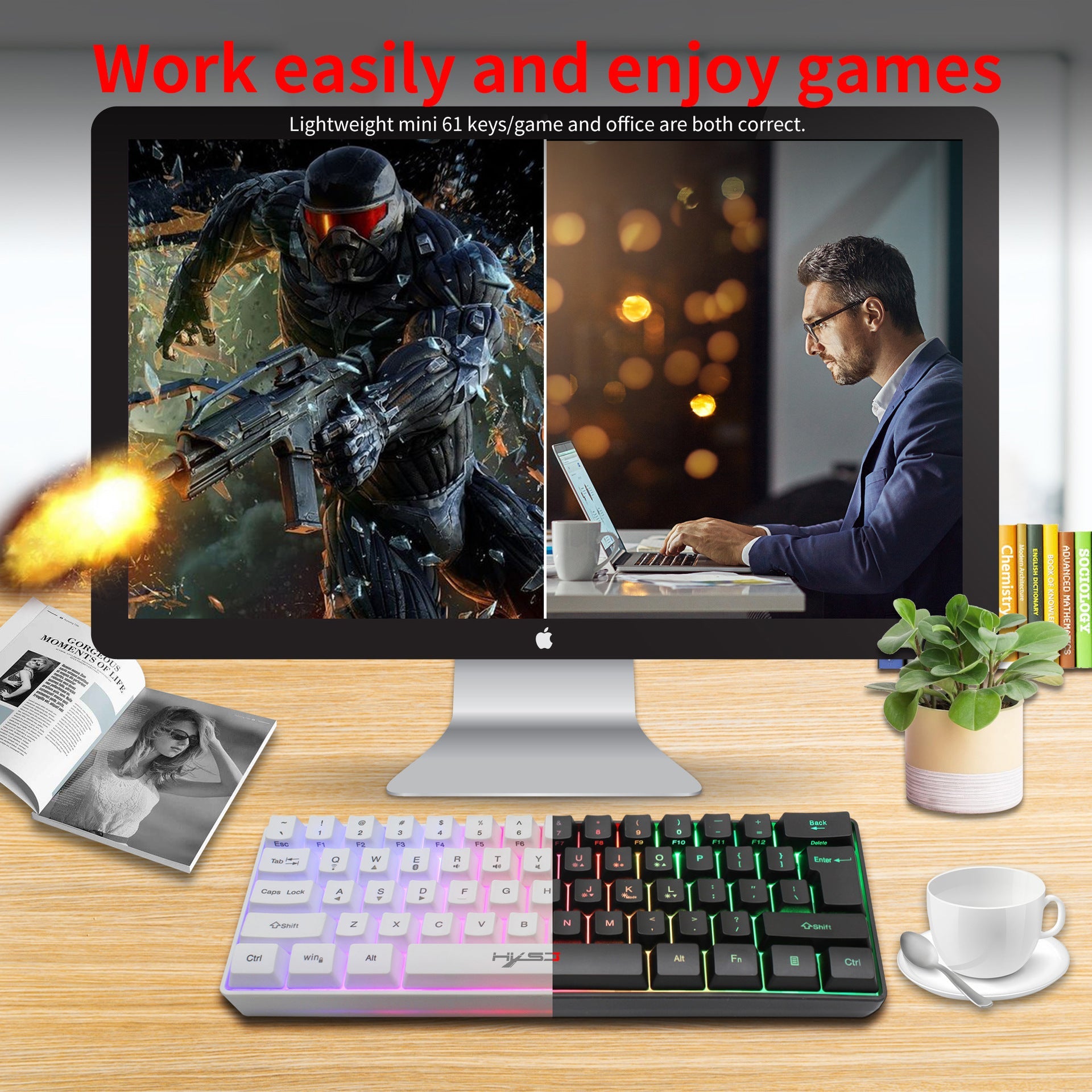 61-Key Bluetooth Wireless Keyboard with RGB Backlight