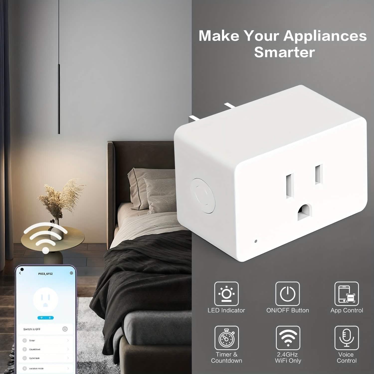 Smart WiFi Plug — 2-Pack, 15A with App & Voice Control