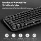 T-WOLF Thunder Wolf TF350 Wireless Keyboard and Mouse Set for Girls, Colorful Punk Retro Mouth Red Round Key Cap