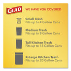 Glad ForceFlexPlus OdorShield Tall Kitchen Drawstring Trash Bags, 13 gal, 0.9 mil, 24" x 28", White, 204/Carton