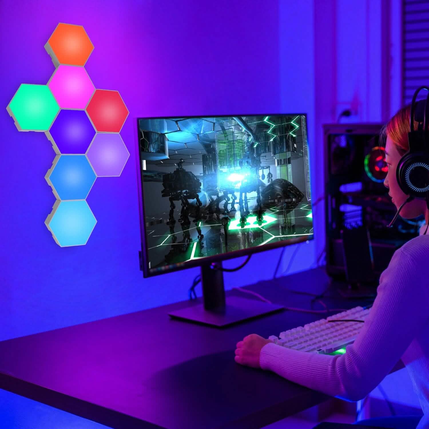 Hexagon LED Wall Panels — 8-Piece RGBW Kit