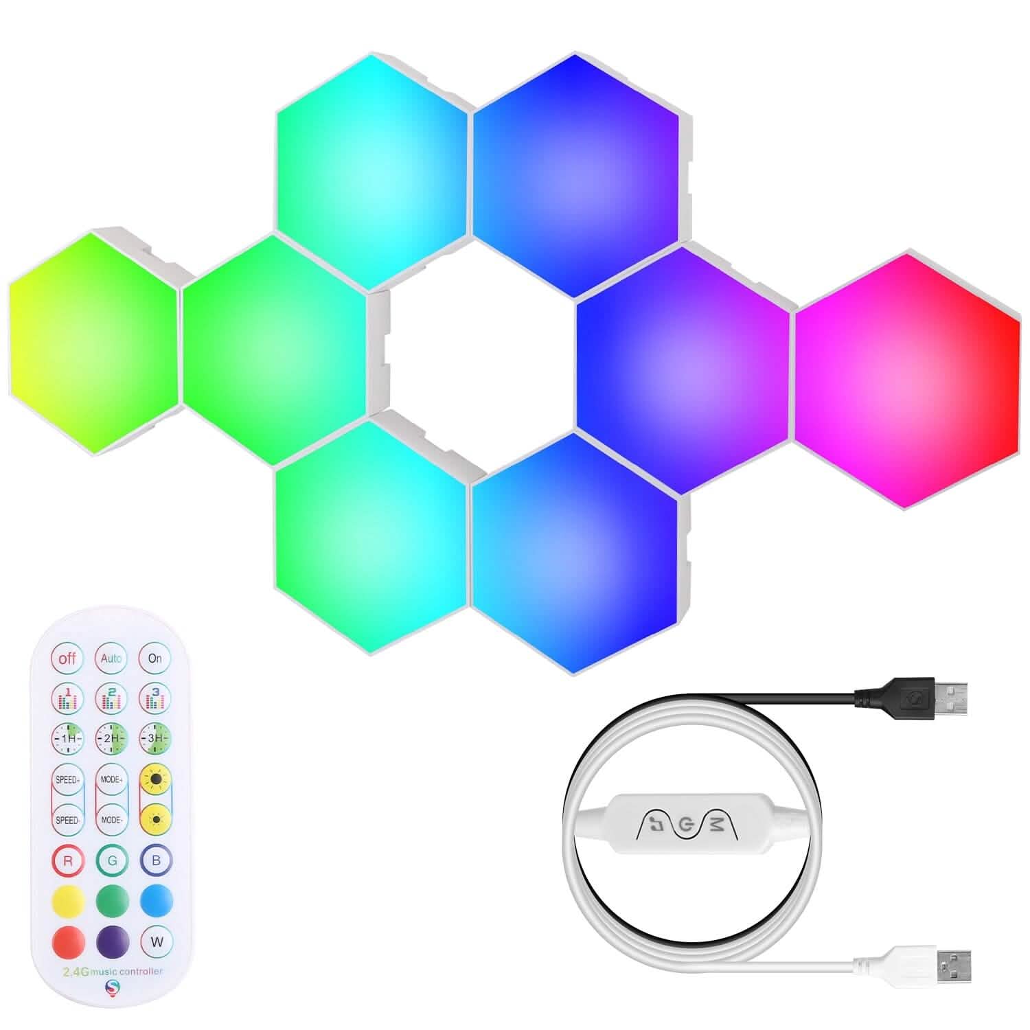 Hexagon LED Wall Panels — 8-Piece RGBW Kit