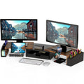 Dual Monitor Riser with Drawer — Rustic Brown