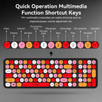 T-WOLF Thunder Wolf TF350 Wireless Keyboard and Mouse Set for Girls, Colorful Punk Retro Mouth Red Round Key Cap