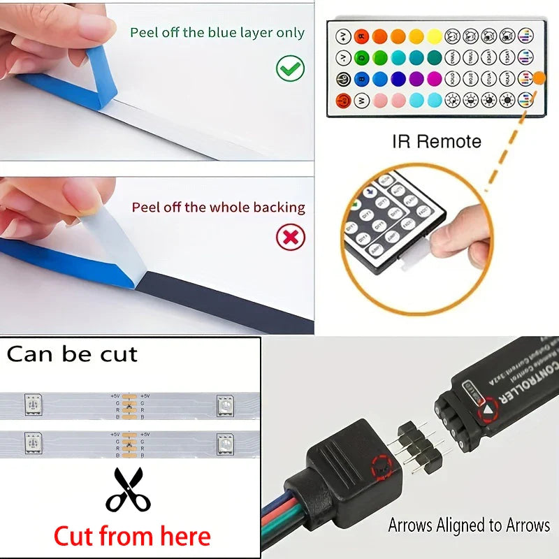 Smart RGB LED Strip Lights — 40M with App & Remote