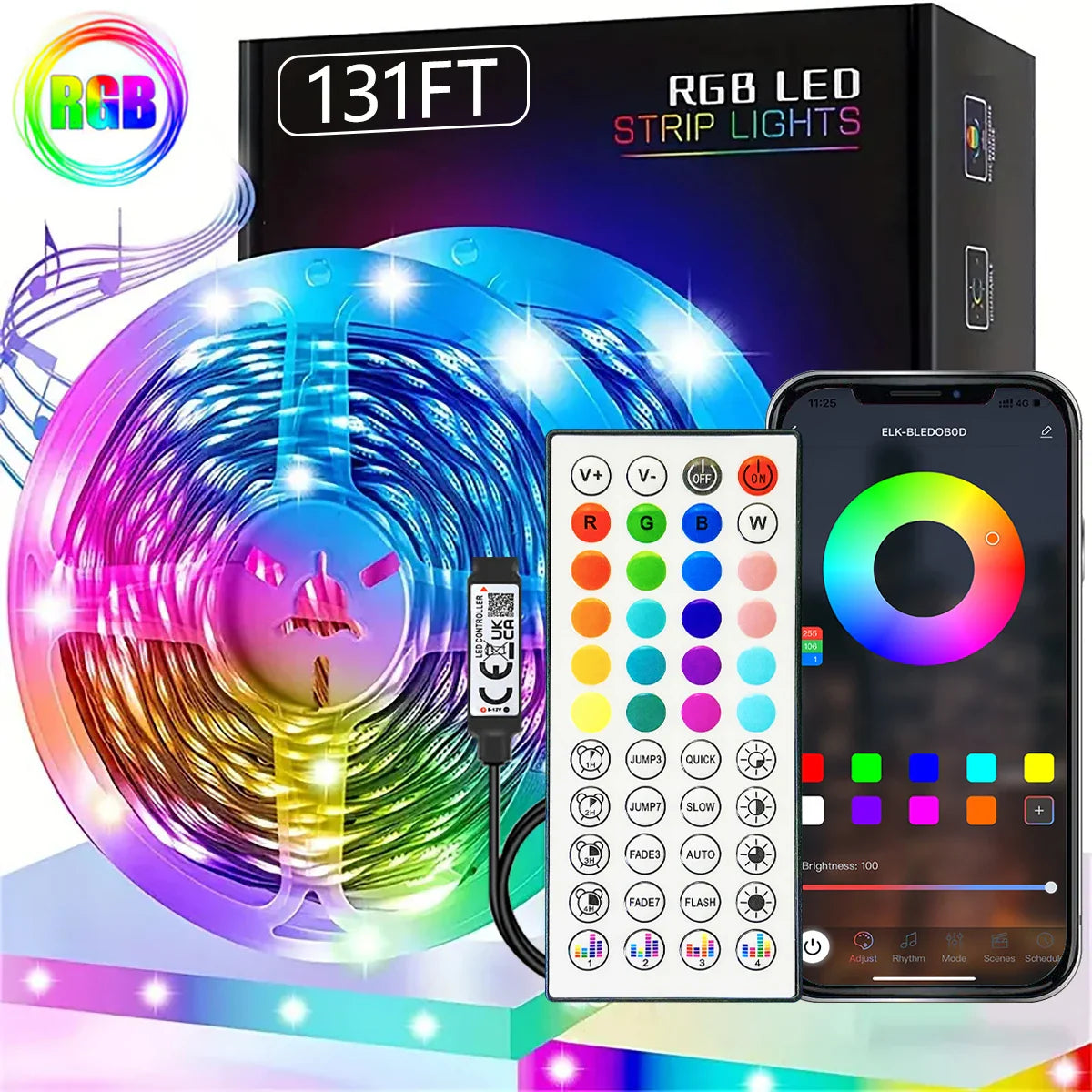 Smart RGB LED Strip Lights — 40M with App & Remote