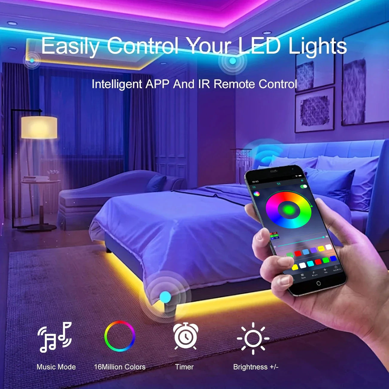 Smart RGB LED Strip Lights — 40M with App & Remote