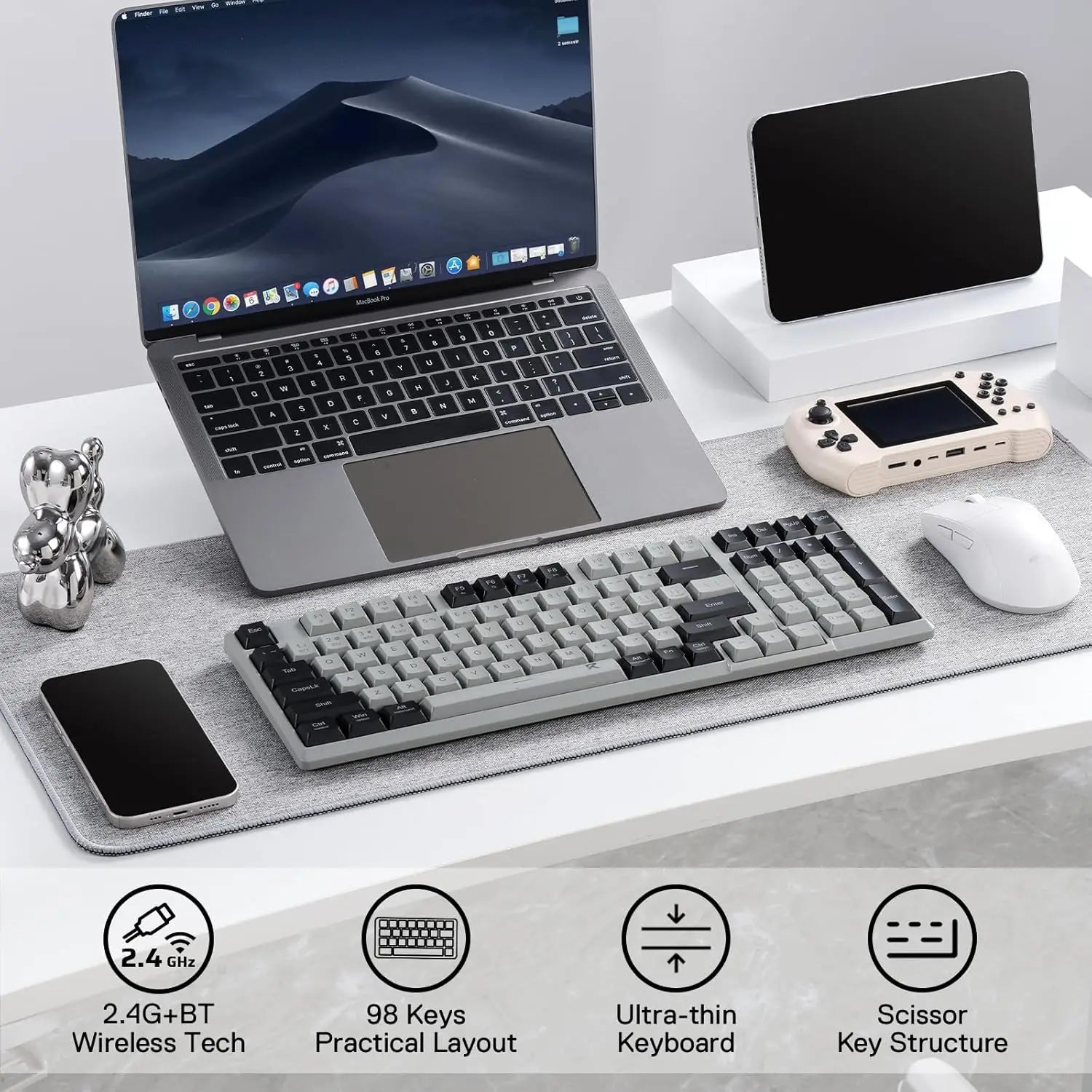 98-Key Slim Wireless Keyboard — Bluetooth & 2.4G