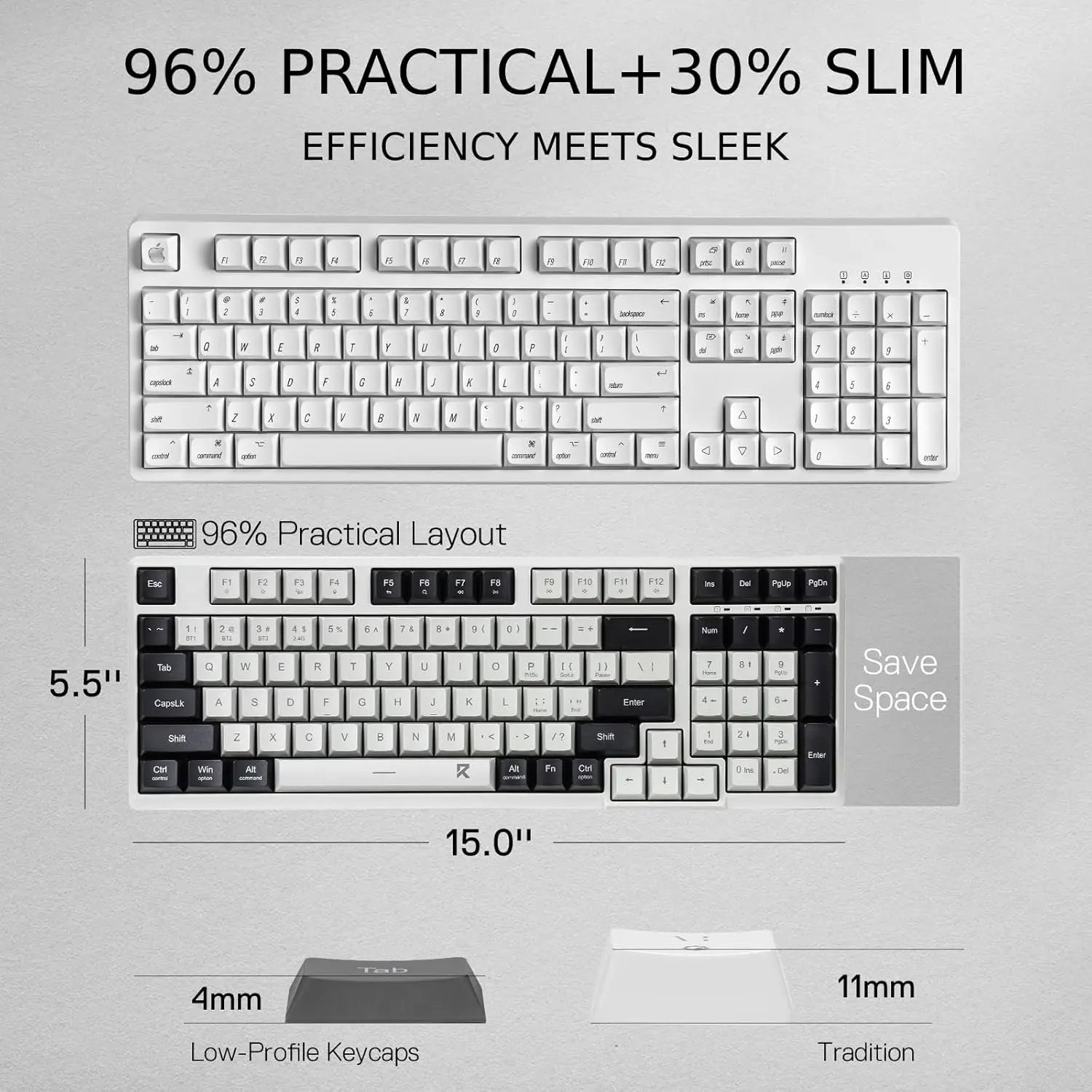 98-Key Slim Wireless Keyboard — Bluetooth & 2.4G