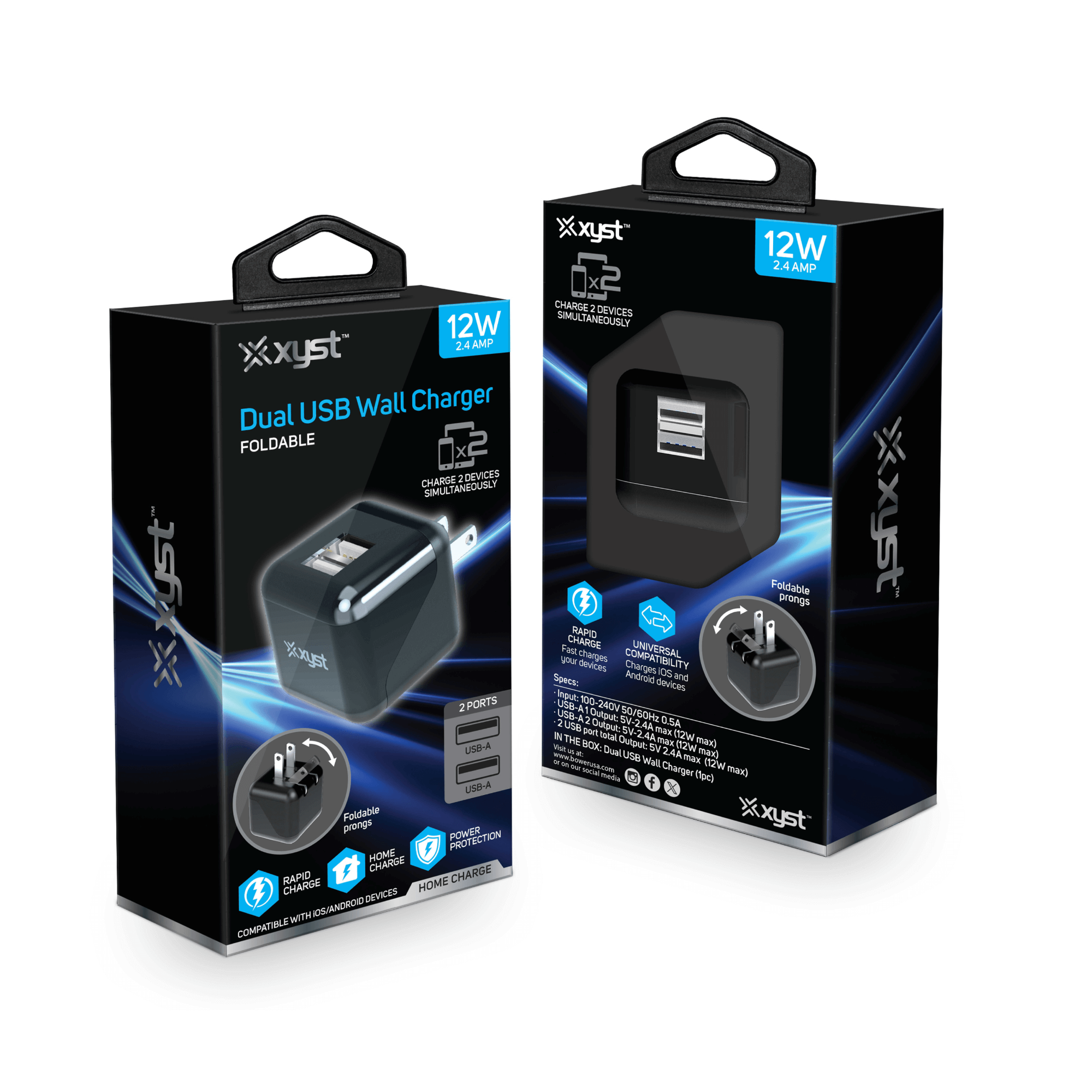 Xyst 2.4-Amp Dual USB Foldable Wall Charger