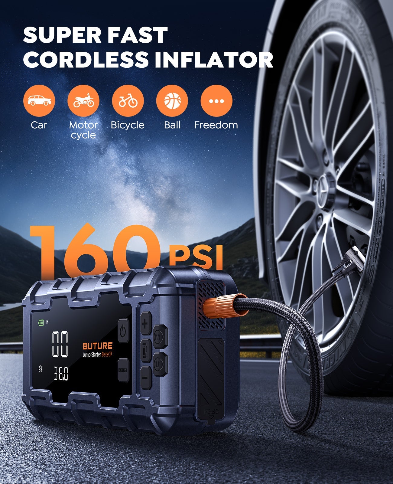【Top-Rated】Buture Beta07 Car Jump Starter 6000A丨160PSI Smart Inflating, PD45W Fast Charge