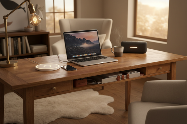 Cozy home office with tech