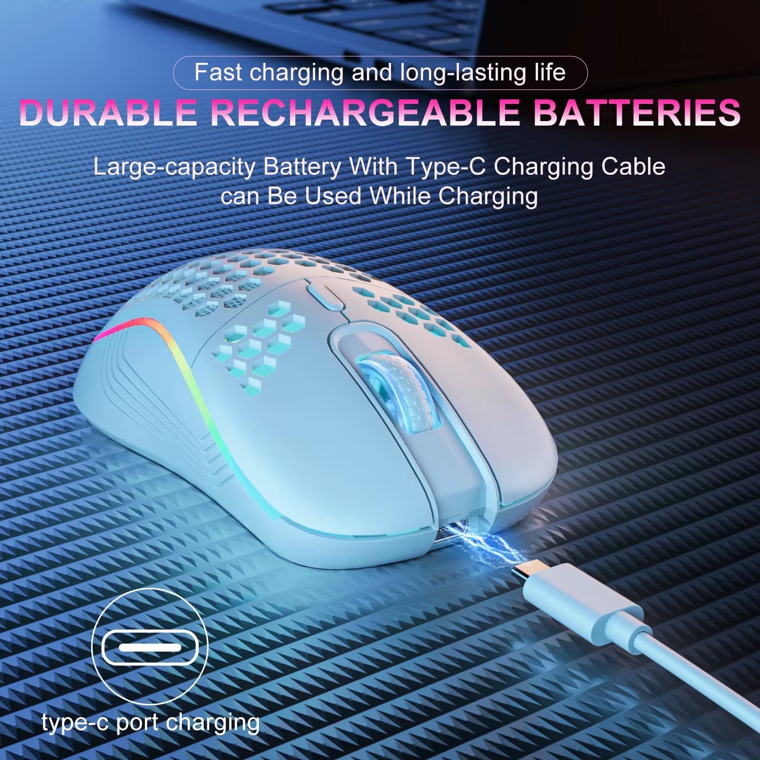 Wireless RGB Mouse with Honeycomb Design — Type-C Rechargeable