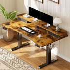 Brown 47.2 Inch Standing Desk Monitor Riser Drawers