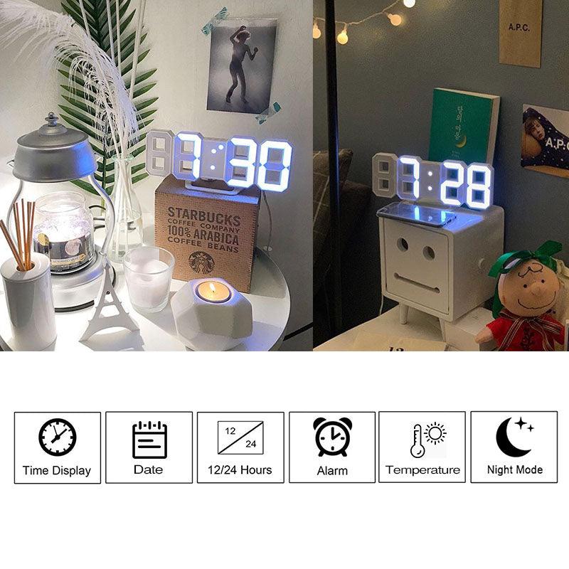 3D LED Digital Wall Clock with Nightlight Display